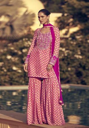 Picture of Silk Medium Violet Red Straight Cut Salwar Kameez