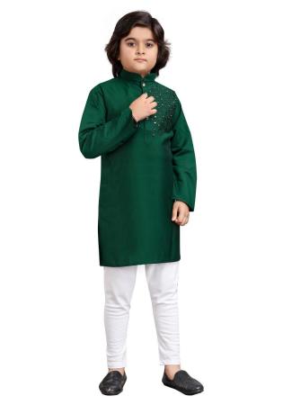 Picture of Alluring Cotton Forest Green Kids Kurta Pyjama