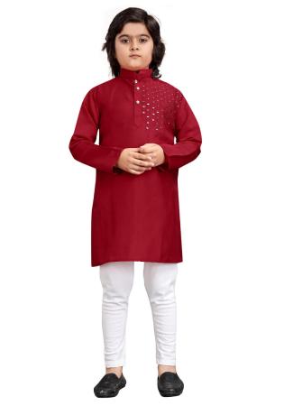 Picture of Lovely Cotton Maroon Kids Kurta Pyjama