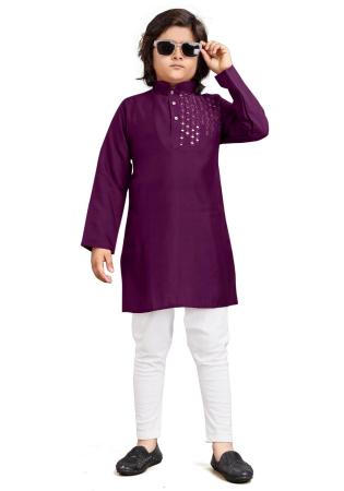 Picture of Beautiful Cotton Purple Kids Kurta Pyjama