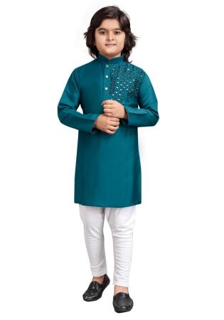 Picture of Shapely Cotton Teal Kids Kurta Pyjama