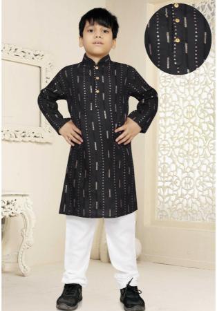 Picture of Superb Cotton Black Kids Kurta Pyjama