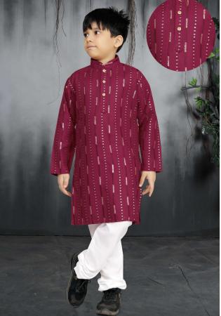 Picture of Resplendent Cotton Maroon Kids Kurta Pyjama