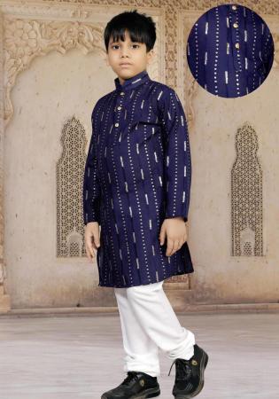 Picture of Well Formed Cotton Midnight Blue Kids Kurta Pyjama