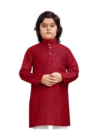 Picture of Enticing Chiffon Maroon Kids Kurta Pyjama