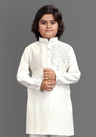 Picture of Comely Chiffon Off White Kids Kurta Pyjama