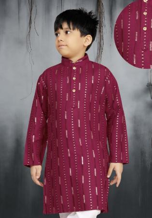 Picture of Bewitching Cotton Maroon Kids Kurta Pyjama