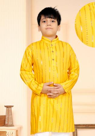 Picture of Elegant Cotton Golden Kids Kurta Pyjama