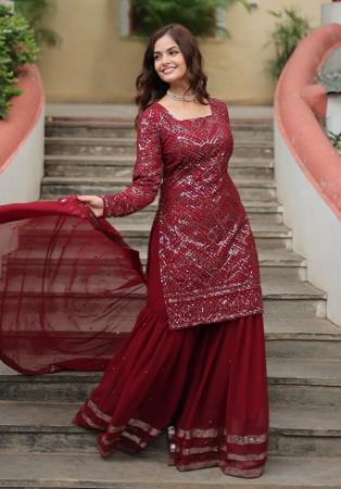 Picture of Beautiful Georgette Maroon Readymade Salwar Kameez