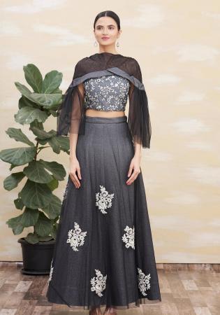 Picture of Pretty Silk & Lycra Slate Grey Lehenga Choli