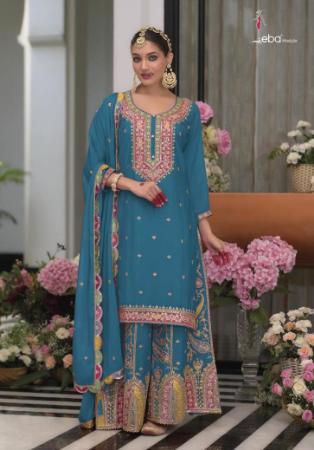 Picture of Delightful Chiffon Teal Readymade Salwar Kameez