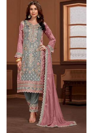 Picture of Chiffon Rosy Brown Straight Cut Salwar Kameez