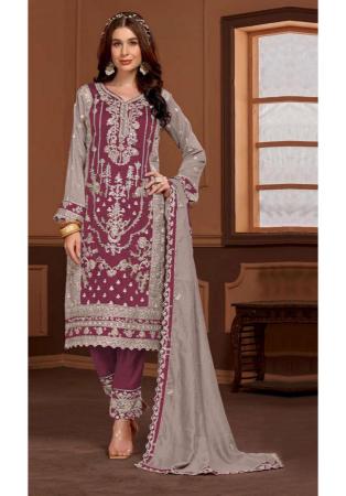 Picture of Chiffon Rosy Brown Straight Cut Salwar Kameez