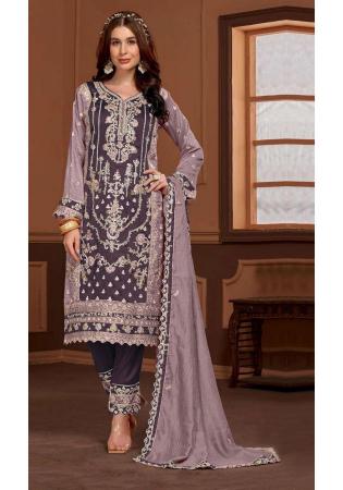 Picture of Chiffon Rosy Brown Straight Cut Salwar Kameez