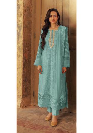 Picture of Georgette Cadet Blue Straight Cut Salwar Kameez