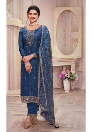 Picture of Chiffon Midnight Blue Straight Cut Salwar Kameez