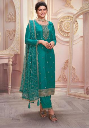 Picture of Shapely Chiffon Teal Straight Cut Salwar Kameez