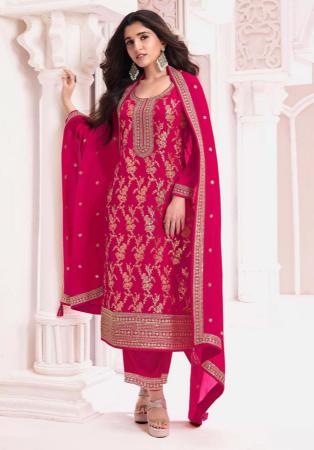 Picture of Sightly Chiffon Deep Pink Straight Cut Salwar Kameez