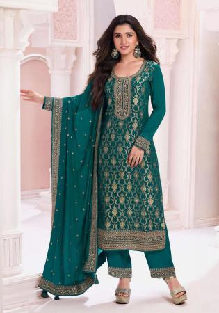 Picture of Chiffon Dark Green Straight Cut Salwar Kameez