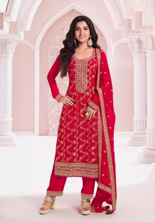 Picture of Chiffon Indian Red Straight Cut Salwar Kameez