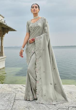 Picture of Good Looking Crepe & Silk Dark Grey Saree