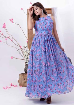 Picture of Classy Georgette Dark Slate Blue Readymade Gown