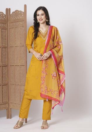 Picture of Magnificent Chiffon Golden Rod Readymade Salwar Kameez