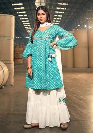 Picture of Cotton Light Sea Green Readymade Salwar Kameez