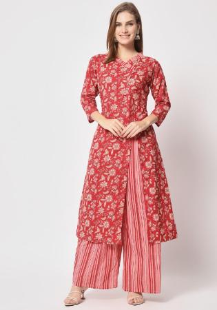 Picture of Fascinating Cotton Indian Red Readymade Salwar Kameez