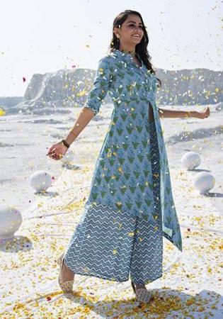 Picture of Cotton Light Slate Grey Readymade Salwar Kameez