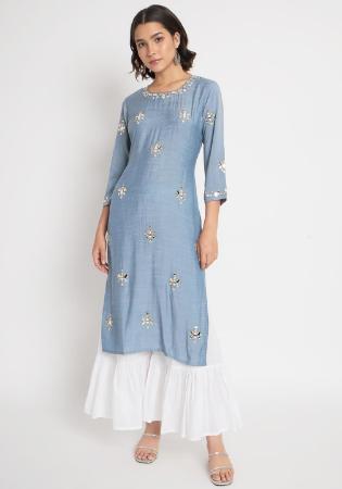 Picture of Cotton Light Steel Blue Readymade Salwar Kameez