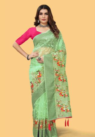 Picture of Amazing Silk & Organza Dark Sea Green Saree