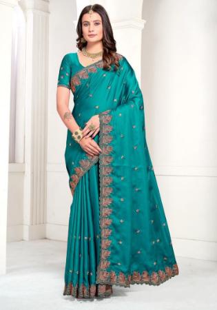 Picture of Lovely Satin Teal Saree