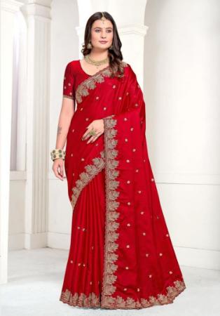 Picture of Gorgeous Satin Crimson Saree