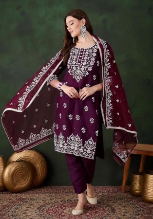 Picture of Marvelous Silk Plum Readymade Salwar Kameez