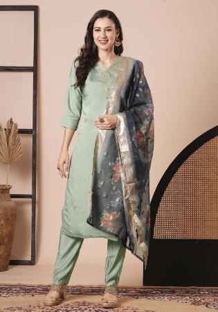 Picture of Grand Silk Dark Sea Green Readymade Salwar Kameez