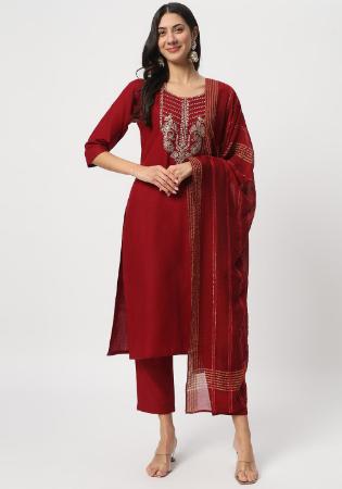 Picture of Shapely Cotton Fire Brick Readymade Salwar Kameez