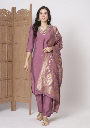 Picture of Shapely Silk Rosy Brown Readymade Salwar Kameez