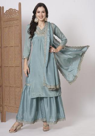 Picture of Silk Light Steel Blue Readymade Salwar Kameez