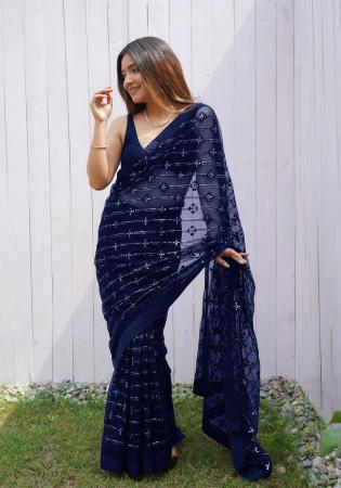 Picture of Delightful Net Midnight Blue Saree