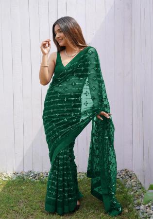 Picture of Gorgeous Net Dark Green Saree