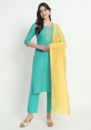 Picture of Cotton Medium Sea Green Readymade Salwar Kameez