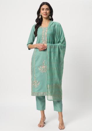 Picture of Cotton Dark Sea Green Readymade Salwar Kameez