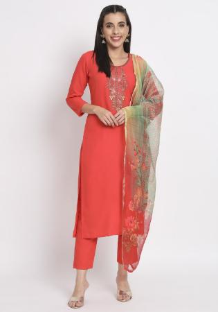 Picture of Bewitching Cotton Crimson Readymade Salwar Kameez