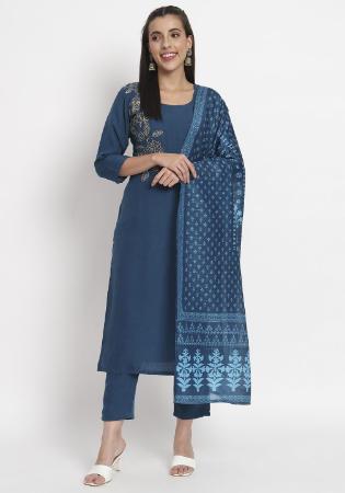 Picture of Splendid Cotton Midnight Blue Readymade Salwar Kameez