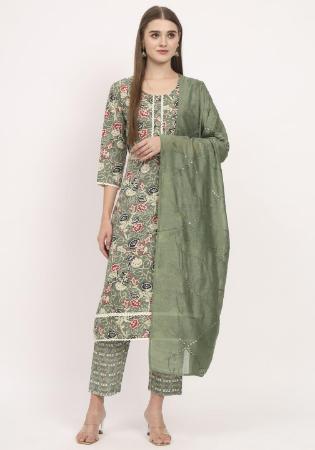 Picture of Cotton Dark Sea Green Readymade Salwar Kameez