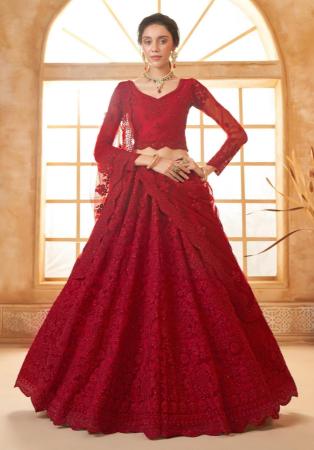 Picture of Enticing Net Dark Red Lehenga Choli