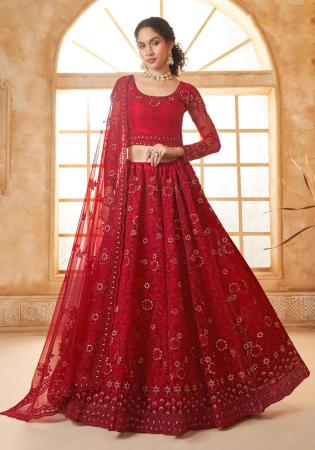 Picture of Splendid Net Fire Brick Lehenga Choli