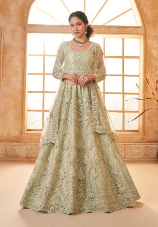 Picture of Delightful Net Dark Khaki Lehenga Choli