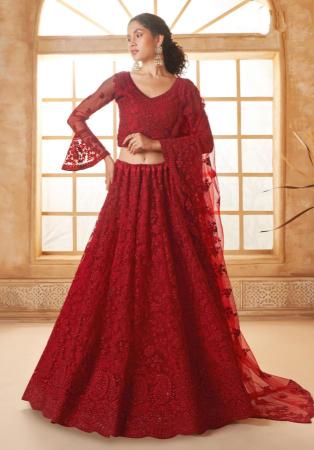 Picture of Shapely Net Maroon Lehenga Choli